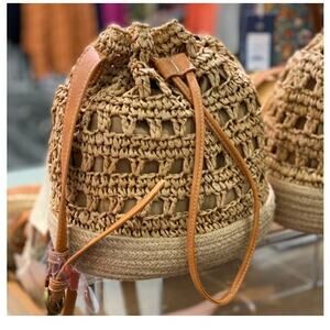 Universal Thread Crochet Straw Sling Bucket Bag Boho Summer Purse Tan